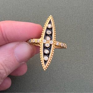 Freida Rothman Black Enamel Cubic Zirconia Gold Plated Sterling Silver Ring